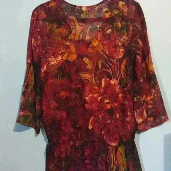 Chicos multicolor jewel embellished 100% silk size 0 front tie sheer lightweight - Picture 5 of 8